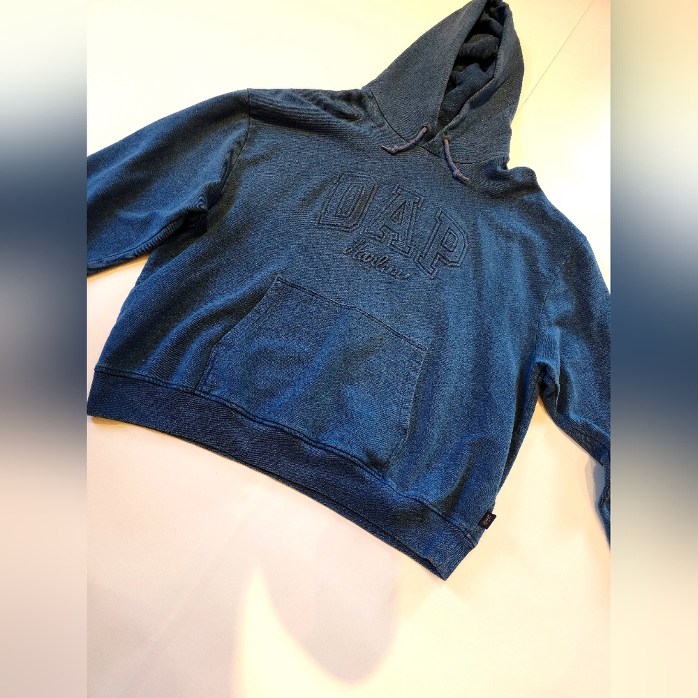 GAP Washed Blue Embroidered Logo Hoodie - Men's Pullover - Picture 2 of 2
